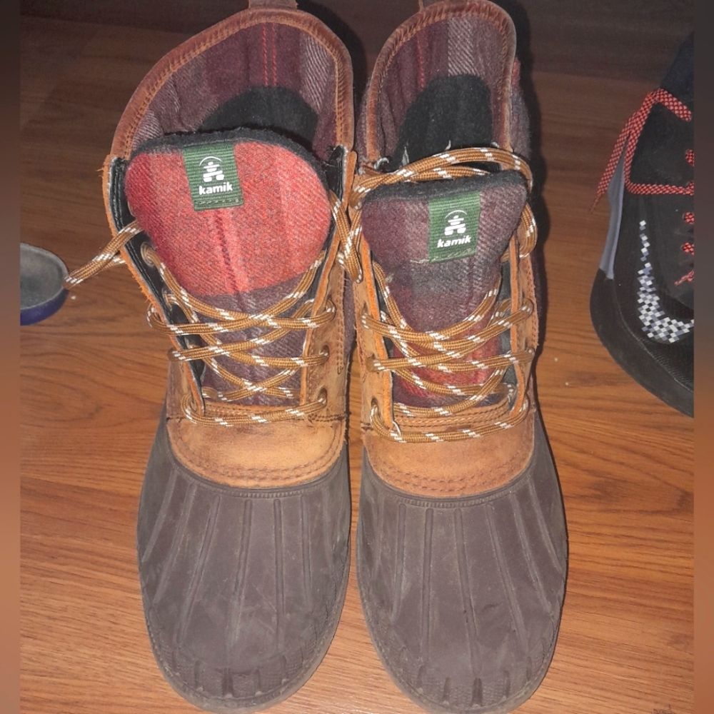Kamik Brown and Red Plaid Winter Boots